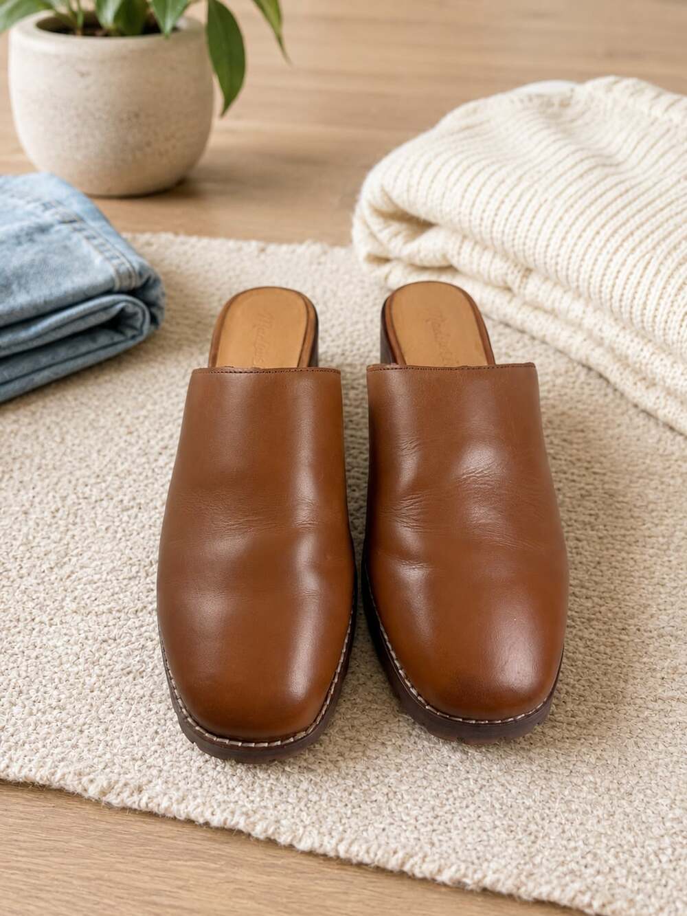 Madewell Brown Leather Clog Mules Lug Sole Slip On Shoes Womens Size 8.5